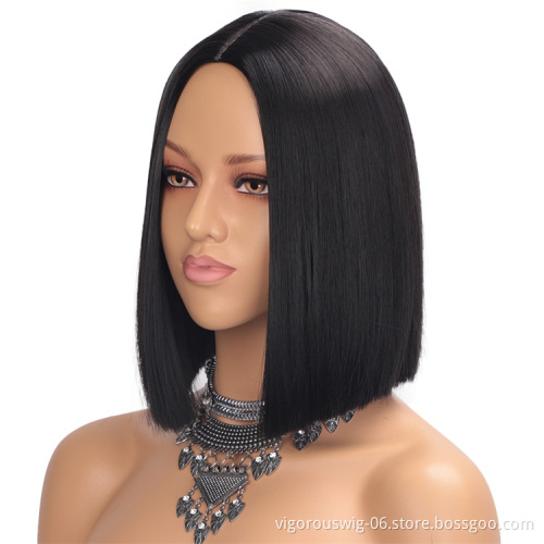 Vigorous Short Bob Wig for Women Black Straight Synthetic Hair Short Bob None Lace Wigs for Daily Cosplay Party Use